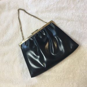Elegant Black Mini Chain-Handle Bag with Gold Frame